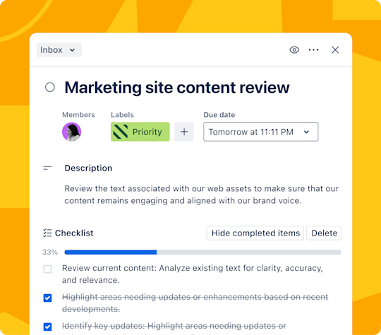 An expanded view of the cardback UI in Trello.