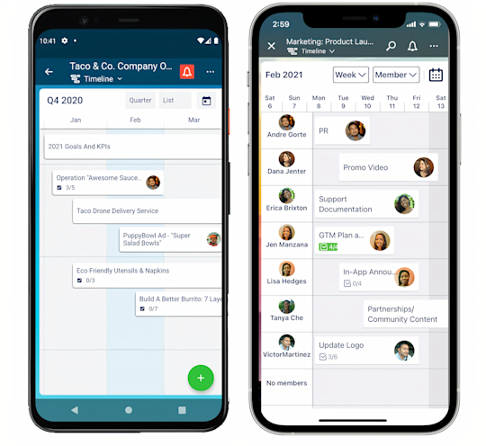 An image showing the mobile version of Timeline view of a Trello board